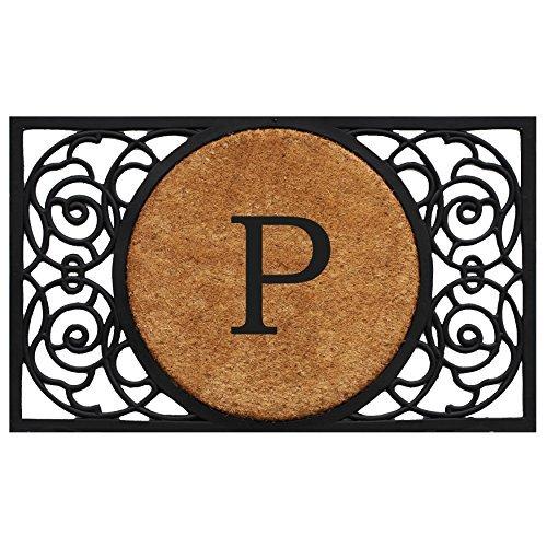 Armada Circle Doormat, Monogrammed Letter P, Natural/Black