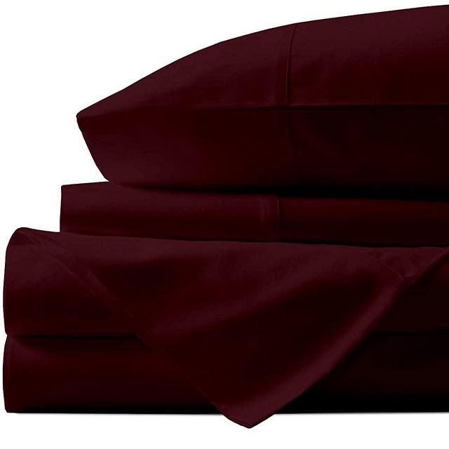 Natural Egyptian Cotton Sheets Queen-Size - 1000 Thread Count Sateen Weave, Luxe 4 Piece Burgundy Bedding Set, Long Staple Cotton Smooth Bed Sheets, 16 Inch Elasticized Deep Pocket