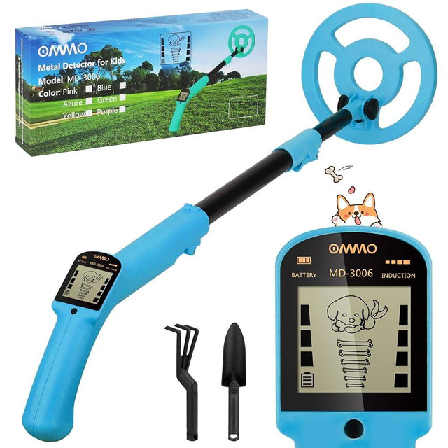 OMMO Metal Detector, Adjustable 27.5”-37.8” Metal Detector for Kids with Intuitive LCD Display, Lightweight Kids Metal Detectors with 6” Search Coil for Exploration Hiking