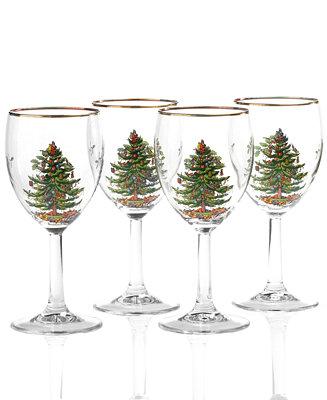 Spode Christmas Tree 13 oz. Glassware Wine Glass, Set of 4