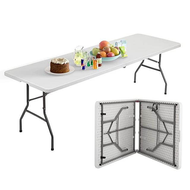 Outdoor Dining Table 8FT Plastic Camping Table Portable Party Table with Carrying Handle for Parties Wedding BBQ Camping Dining Kitchen