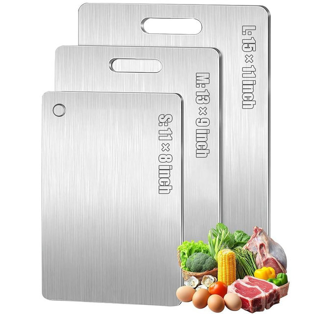 Titanium Cutting Board Set of 3, 2025 New Upgrade 100% Pure Titanium Cutting Boards for Kitchen, Double Sided Food-Grade Cutting Board for Cutting Meats, Fruits And Vegetables