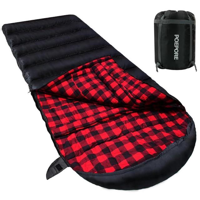 POEPORE 0 Degree Sleeping Bag 100% Cotton Flannel XXL Cold Weather Winter Oversized Sleeping Bag for Adults Camping Zero Degree Big and Tall with Compression Sack