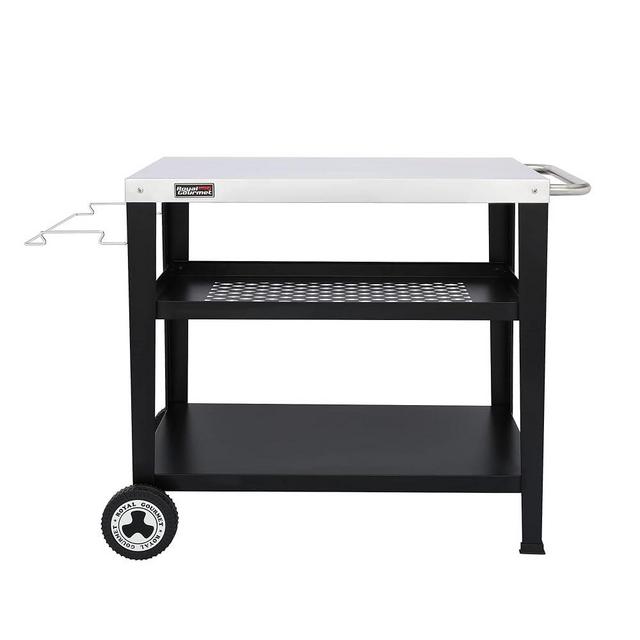Royal Gourmet PC3404S Rolling Dining Table with Trash Bag Holder, Outdoor Garden Patio BBQ Kitchen Food Prep Cart, 30" L x 19" W Stainless Steel Tabletop, Silver & Black