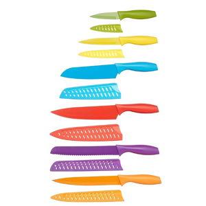 Amazon Basics Color-Coded Dishwasher Safe Kitchen 12-Piece Knife Set, 6 Knives with 6 Blade Guards, Multicolor, 13.88 x 4.13 x 1.38 inch