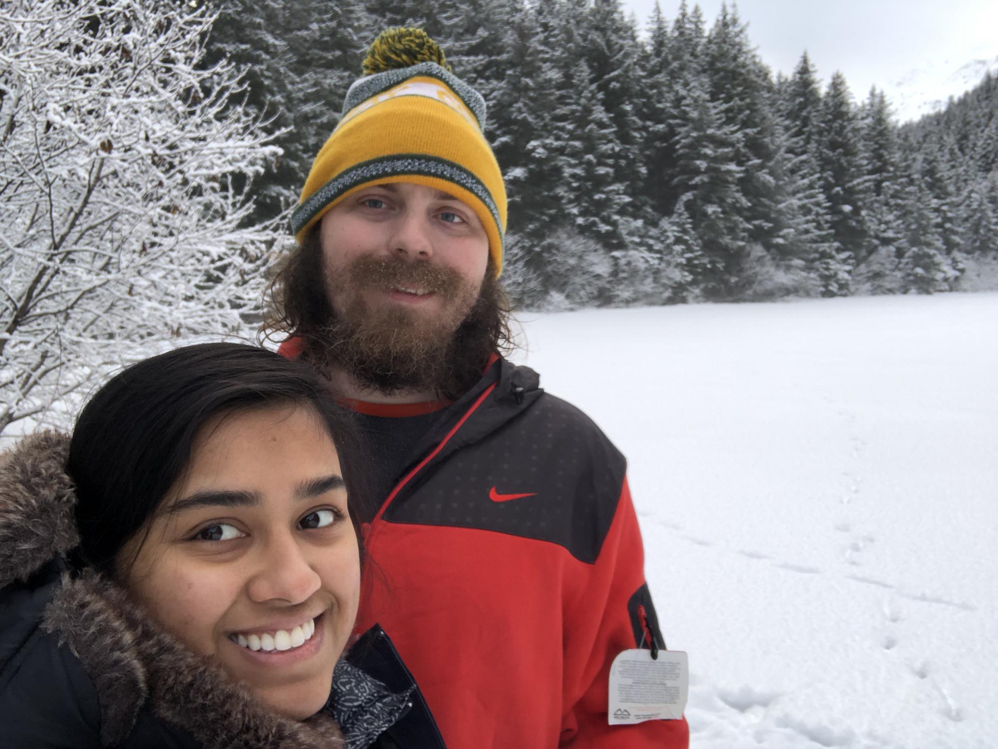 Hiking around Two Lakes Park (lakes aptly named "First Lake" and "Second Lake") in Seward before Christmas