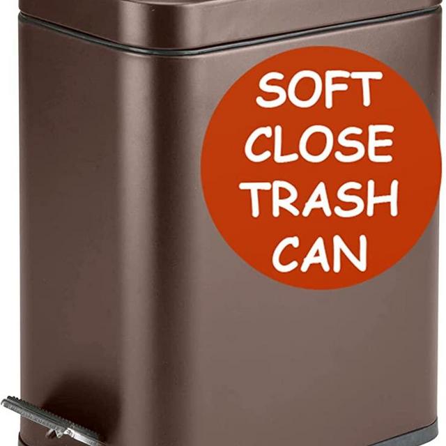 Soft Close, Rectangular Trash Can 5L with Anti - Bag Slip Liner and Lid, Use as Mini Garbage Basket, Slim Dust Bin, or Decor in Bathroom, Restroom, Kitchen, or Bedroom (Bronze)