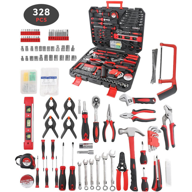 SUGIFT 328 Piece Socket Wrench Auto Repair Tool Combination Package Mixed Tool Set Hand Tool Kit with Plastic Toolbox Storage Case