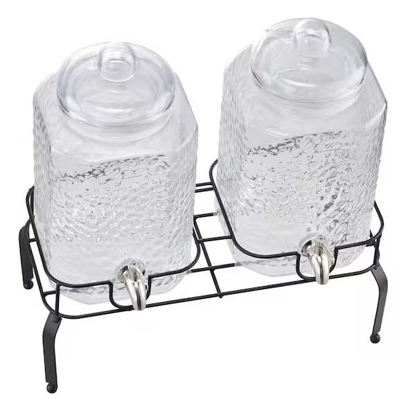 Glass 1.5 Gal. Beverage Dispenser for Parties, 2 Pack, Stainless Steel Spigot, Metal Stand