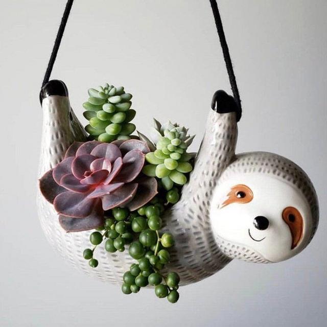 Sloth Hanging Planter Pot for Succulents &...