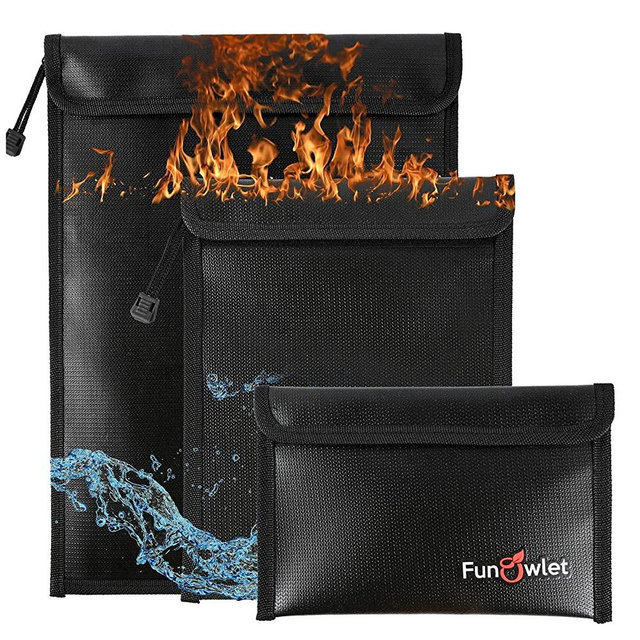 Fireproof Waterproof Money Document Bag - 3 Pack Safe Upgraded Zipper Bags, Fire & Water Resistant Storage Organizer Pouch for A4 A5 Documents Holder,File,Cash,Jewelry,Passport,Tablet,Laptop (Black)