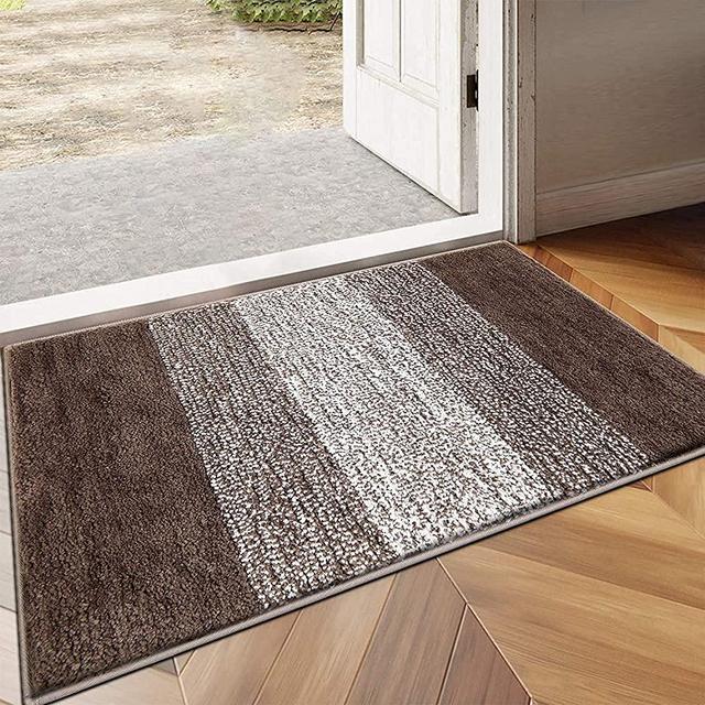 Vaukki Indoor Doormat Entryway Door Rug, Non Slip Absorbent Mud Trapper Mats, Low-Profile Inside Floor Mats, Soft Machine Washable Small Rugs Door Carpet for Entryway (24"x36", Coffee)