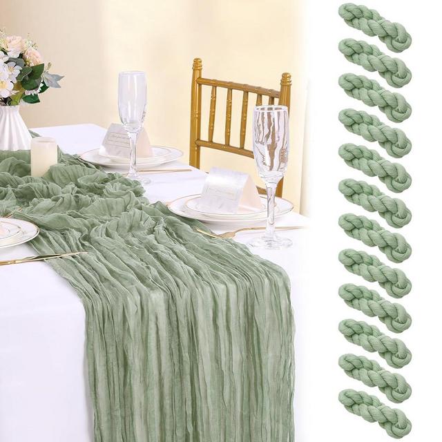 Sage Green Cheesecloth Table Runner 10Ft Boho Table Runner 12 Packs 36x120 Inches Vintage Gauze Table Decor for Wedding Bridal Shower Baby Shower Table Decorations