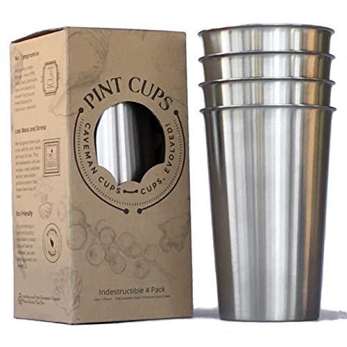 Heavy Duty Stainless Steel Tumblers Sanitary Rimless 16oz 4Pack by Caveman Cups