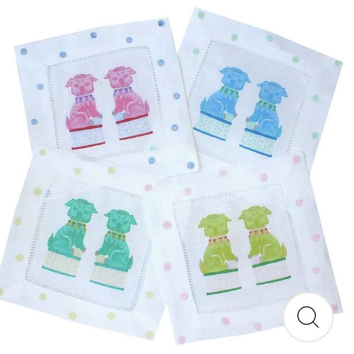 Colorful Foo Dog Linen Cocktail Napkins