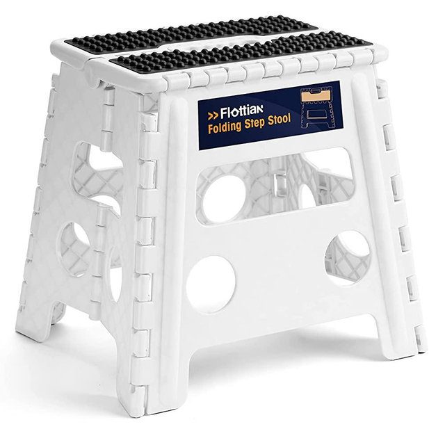 Flottian 13" Folding Step Stool for Adults and Kids Holds Up to 300 lbs ,Non-Slip Folding Stools with Handle, Compact Plastic Foldable Step Stool for Bathroom,Bedroom, Kitchen White,1PC