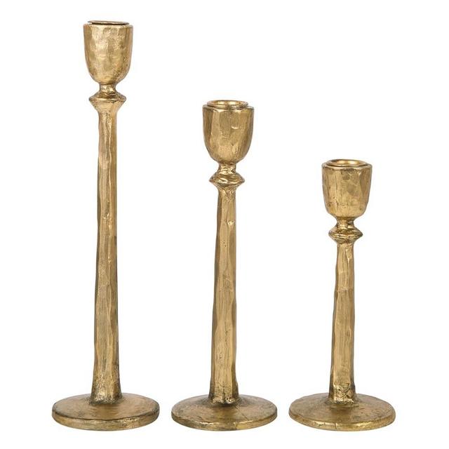 NIKKY HOME Gold Taper Candle Holders Set of 3, Antique Decorative Resin Candlesticks Centerpieces Decor for Dining Room Table Wedding Party Mantle Fireplace