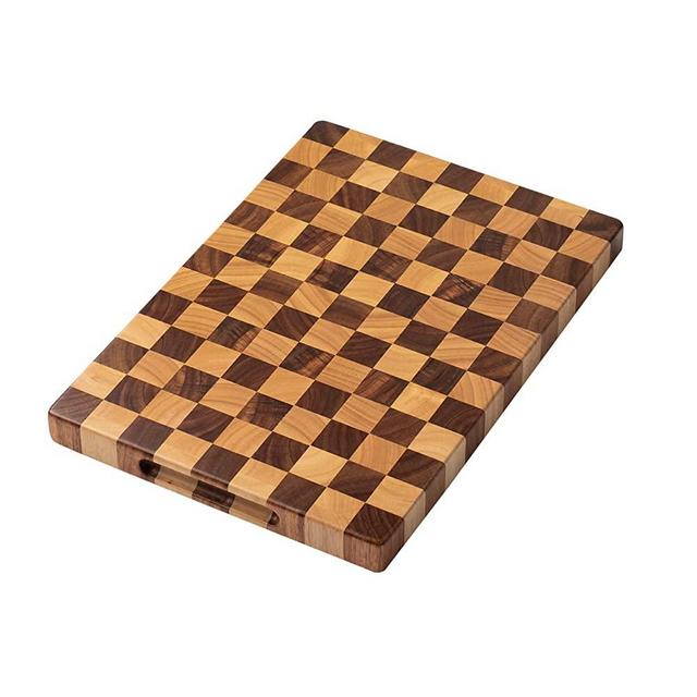 Rectangle End Grain Acacia /Rubber Wood Cutting Board -Reversible, Hand Grips,Thick 15.4X10.6X1.2inches |small Cutting Block for Kitchen