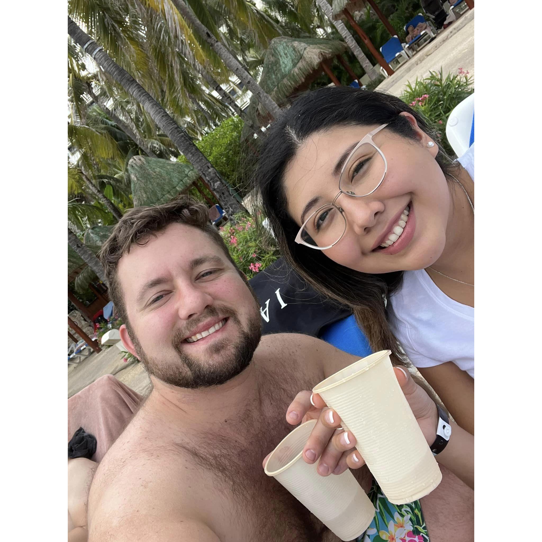 We celebrated with water and juice about getting engaged