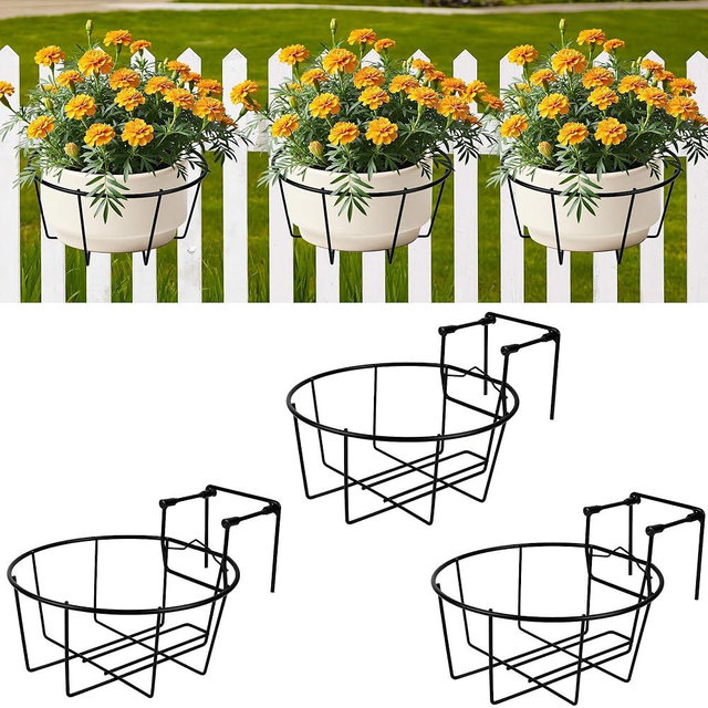 OYMVEKIK Adjustable Hanging Railing Planter, 3 Pack Fit 1.5 to 4.5 Inches Railing, Weather-Resistant Metal Balcony Rail Planters, Work for Outdoor Fence Deck Garden Patio Halloween Christmas Decor
