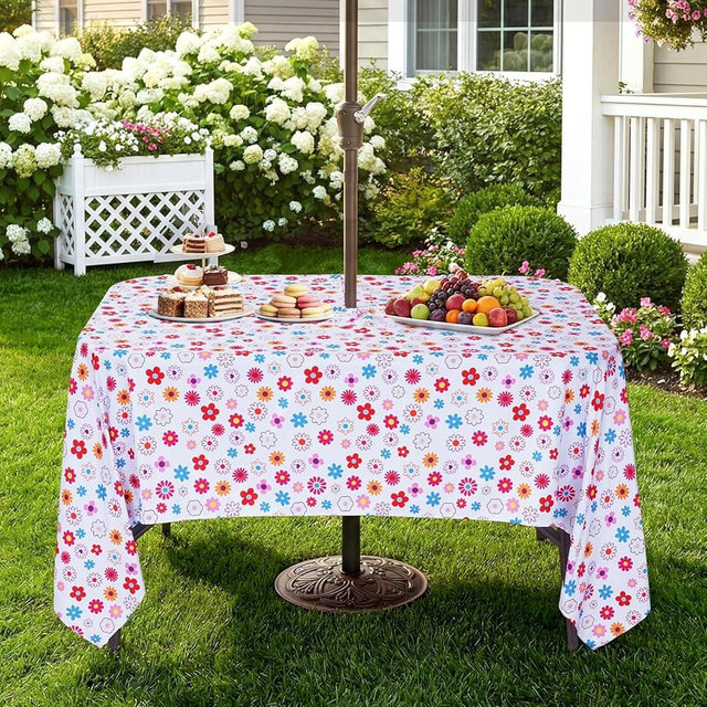 Eternal Beauty 84" x 60" Rectangle Tablecloth Waterproof Outdoor Tablecloth with Umbrella Hole Zipper for Patio Spring Summer Picnic Tables (Multicolored Flower, 84" x 60" (Rectangular))