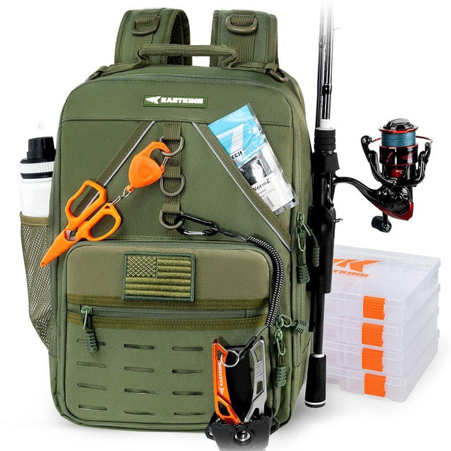 KastKing KarryAll Fishing Tackle Backpack with Rod Holder 4 Tackle Boxes,40/26L Tackle Bag Storage Fishing Gear and Equipment