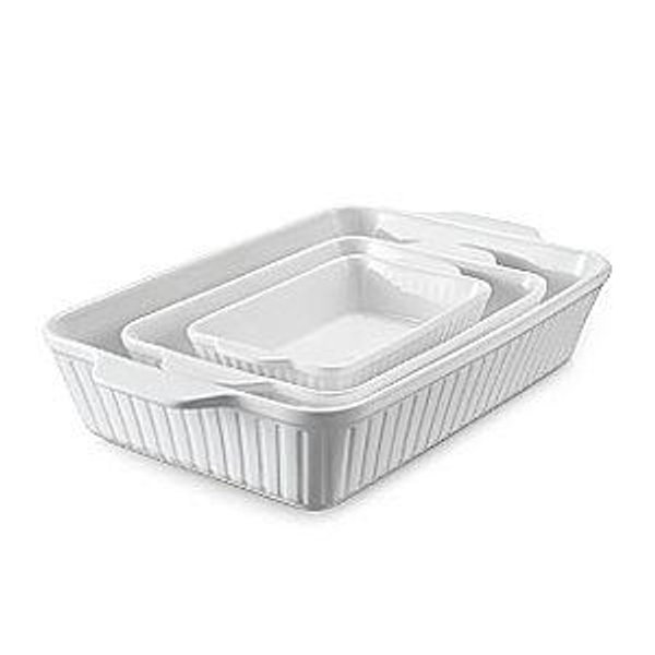 DOWAN Casserole Dishes for Oven, Baking Dishes Set, Ceramic Bakeware Sets of 3, Lasagna Pan Deep, Rectangular Baking Pan Set with Handles for Baking, Casserole, Kitchen, Wedding Gift, Soft White (15.6''/12.2''/8.9'')