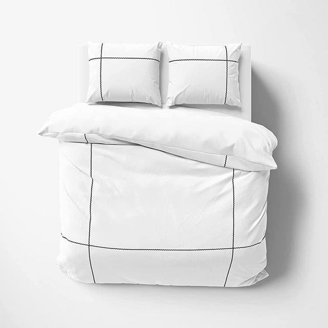 Kotton 600 Thread Count 3 Piece Luxe Geo Geometric Duvet Cover Set with Zipper Closure & Corner Ties 100% Egyptian Cotton Plush Modern with Pillow Shams (Oversized King, White)