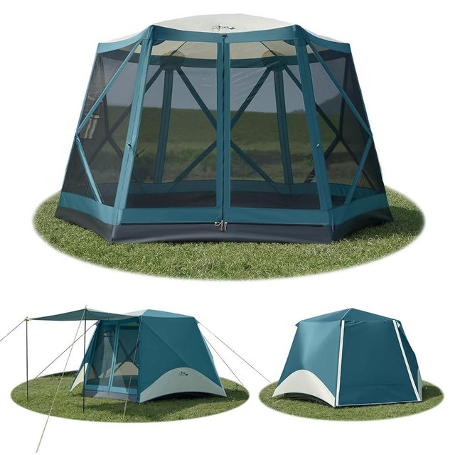Instant Pop Up Screen House Tent with Porch, 11.5x10Ft, 6 Person Camping Tent with Floor, Large Family Tents Screen Room with Rainfly, Hexagonal Hub Tent, Easy Up Tent for Outdoor Camping Picnic