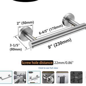 Nolimas 9 Inch Silver Bath Hand Towel Bar SUS 304 Stainless Steel Towel Rod Rack Holder Round Wall Mounted Suit for Kitchen,Bathroom,Living Room&Toilet,Anti Rust Brushed Nickel