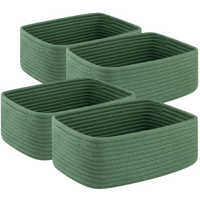 OIASKET 4 Pack Small Storage Shelf Baskets for Organizing, Mini Woven Rope Storage Bins for Towels, Cute Decorative Closet Organizer，Baby Nursery, Gift Empty Baskets -11.81''Lx7.87''Wx4.72''H-Green