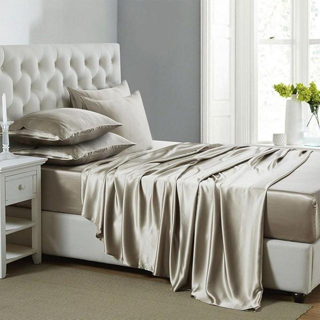 Lanest Housing Silk Satin Sheets, 6-Piece Queen Size Satin Bed Sheet Set with Deep Pockets, Cooling and Soft Sheets Queen - Taupe