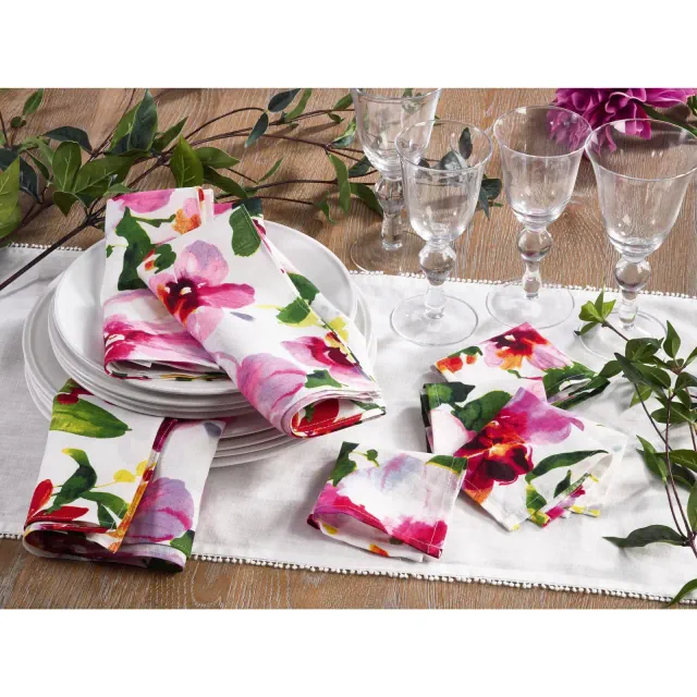Saro Lifestyle Printed Floral Design Napkin, Multi, 20" x 20"