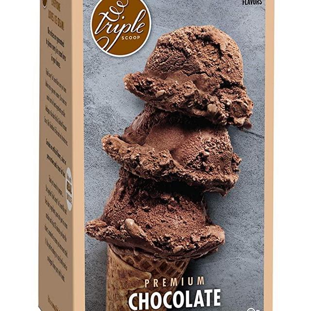 Triple Scoop Ice Cream Mix, Premium Chocolate, starter for use with home ice cream maker, no artificial colors or flavors, ready in under 30 mins, makes 2 qts (1 15oz box)