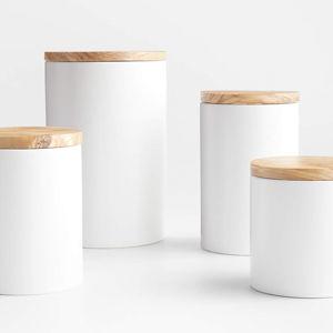 Olivewood and Matte Ceramic Canister Set | Crate & Barrel