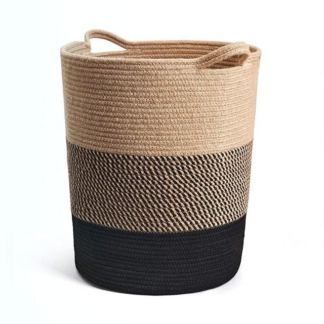 INDRESSME Large Jute Rope Basket - Tall Laundry Basket Hamper for Dirty Clothes Woven Jute Storage Basket for Blanket in Living Room Toy Basket for Nursery Storage, 17.8" x 15.8" x 13.8"