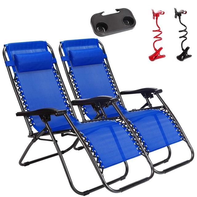 Unihome 2 Pack Zero Gravity Lounge Chair Reclining for Patio Beach Outdoor Camping Pool Yard Set of Pair with Free Drink Utility Tray & Cell Phone Holder