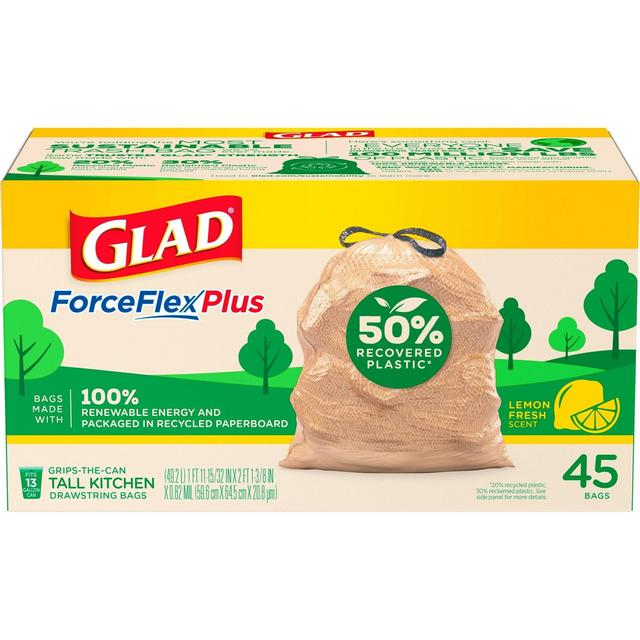 Glad ForceFlexPlus Recovered Plastic Trash Bag - Lemon Fresh - 13 Gallon - 45ct