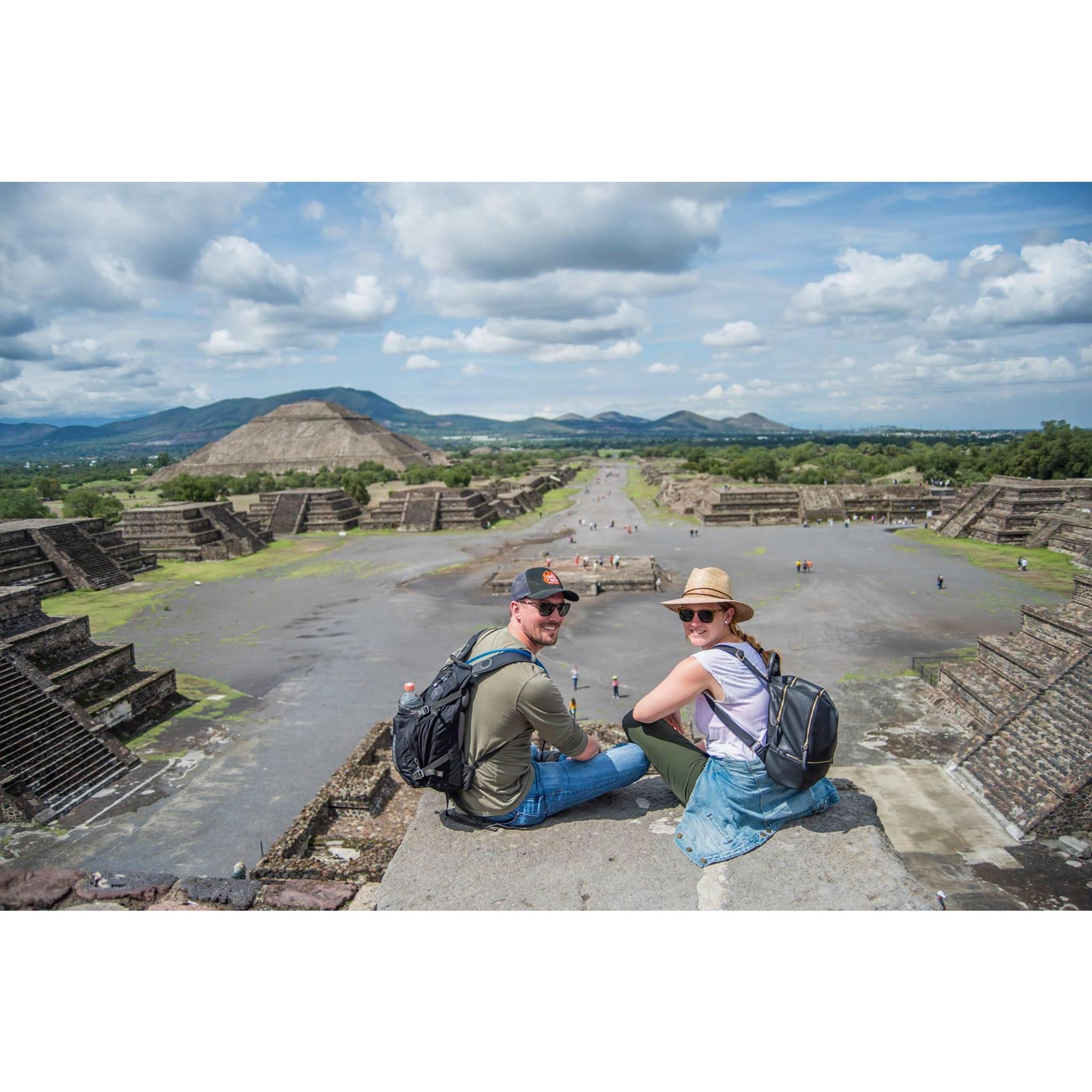 On the top of the Pyramid of the Moon in Teotihuacan, Mexico, June 2018