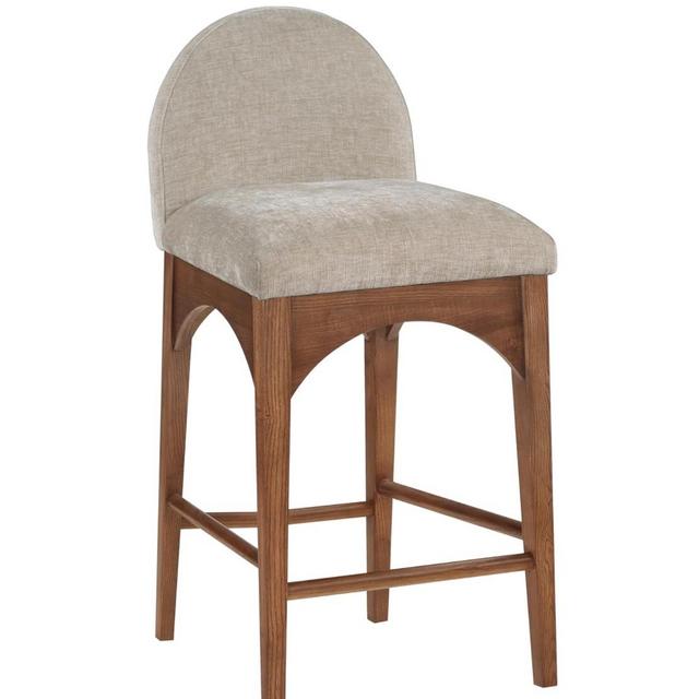 Meridian Furniture 393Beige-C Waldorf Collection Art Deco Stool with Soft Beige Chenille Fabric, Solid Ash Wood, Walnut Brown Finish, Counter Height Stool, 18" W x 20" D x 37" H, Beige