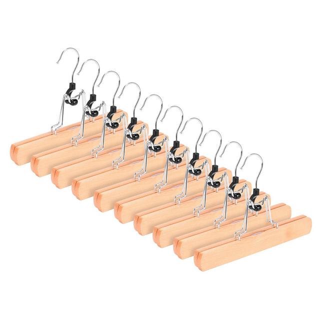 RoyalHanger Wooden Hangers 10 Pack, Skirt Hangers Pant Hangers Collection Wood Hangers Clamp Hanger Trouser Hangers, Non Slip, Natural Finish