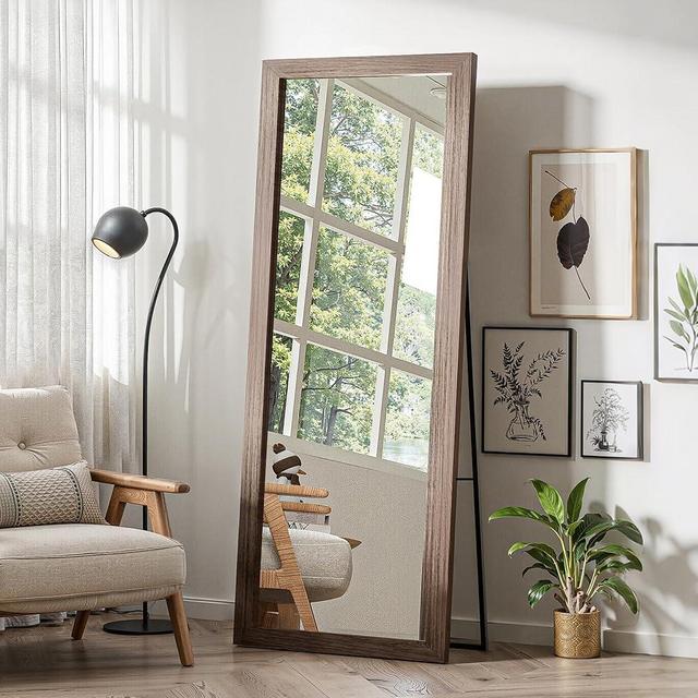 Full Length Wooden Mirror for Wall or Floor, 56"x20" Rustic Farmhouse Solid Wood Frame with Stand, Large Rectangular Wall-Mounted or Leaning Mirror for Bedroom, Living Room, Entryway