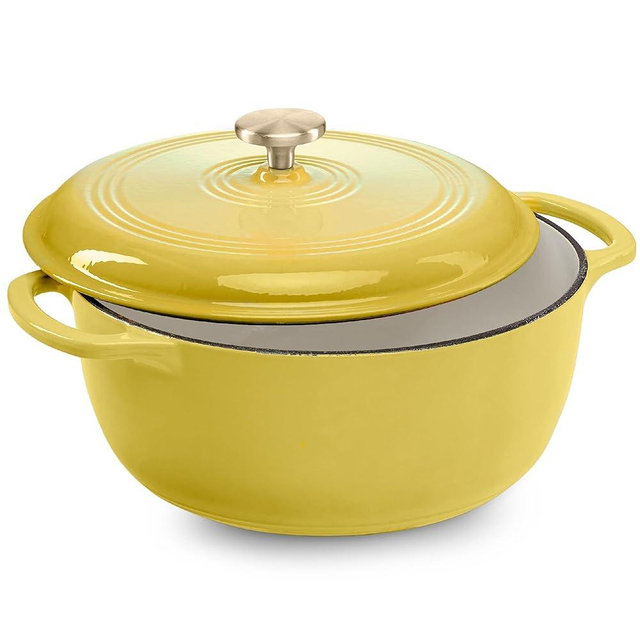 Best Choice Products 7.5 Quart Enamel Cast-Iron Round Dutch Oven, Family Style Heavy-Duty Pre-Seasoned Cookware for Home, Kitchen, Dining Room, Oven Safe w/Lid, Dual Handles - Lemon Meringue