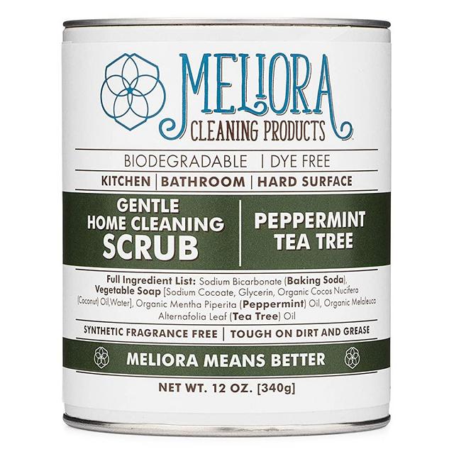 Meliora Cleaning Products Gentle Home Cleaning Scrub - Scouring Cleanser for Kitchen, Tube, and Tile, 12 oz. (Peppermint Tea Tree)