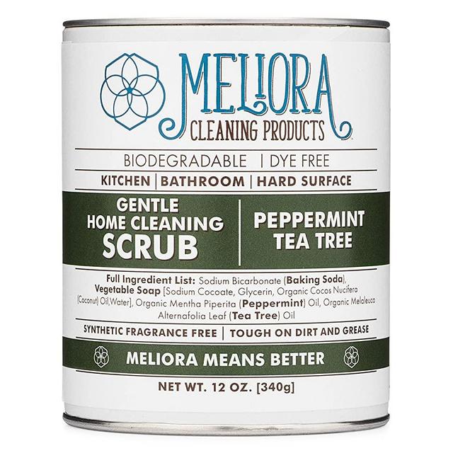 Meliora Cleaning Products Gentle Home Cleaning Scrub - Scouring Cleanser for Kitchen, Tube, and Tile, 12 oz. (Peppermint Tea Tree)