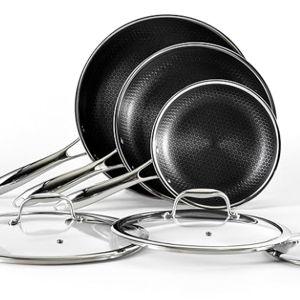 HexClad Hybrid Nonstick 6-Piece Fry Pan Set, 8, 10, and 12-Inch Frying Pans with Tempered Glass Lids, Stay-Cool Handles, Dishwasher-Friendly, Induction-Ready, Compatible with All Cooktops