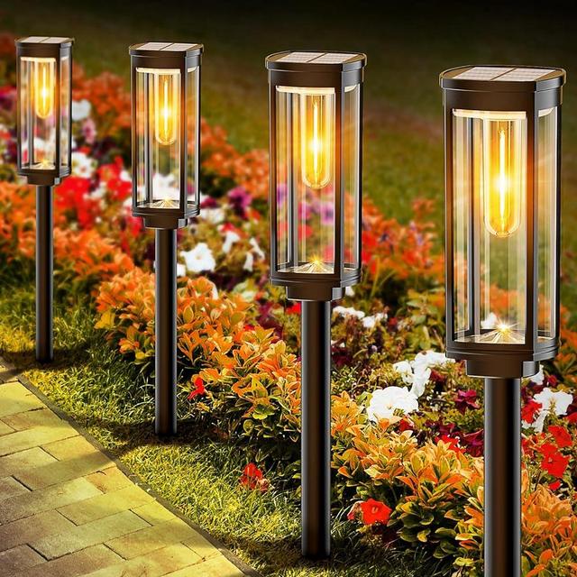NEWMESSI 8 Pack Solar Pathway Lights Outdoor, Modern Super Brightness Solar LED Path Lights, 1000mAh Long Working Time up to 12 Hours Landscape Lights for Outside Yard Garden Driveway Walkway