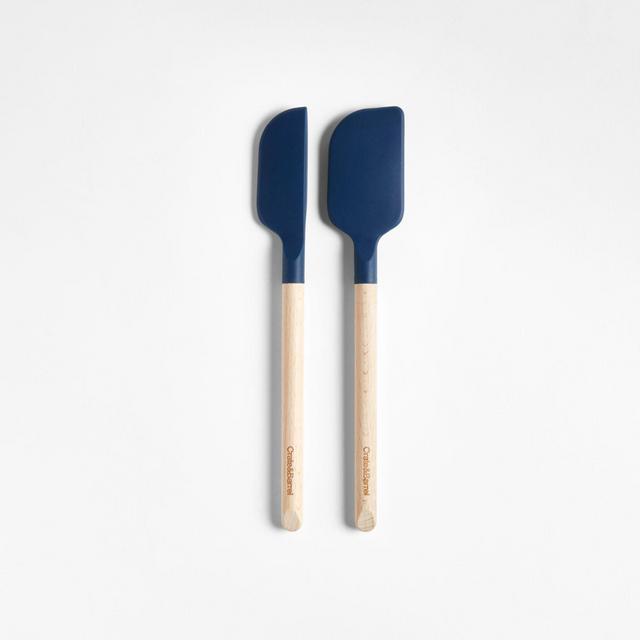 Crate & Barrel Navy Silicone and Wood Mini Spatulas, Set of 2