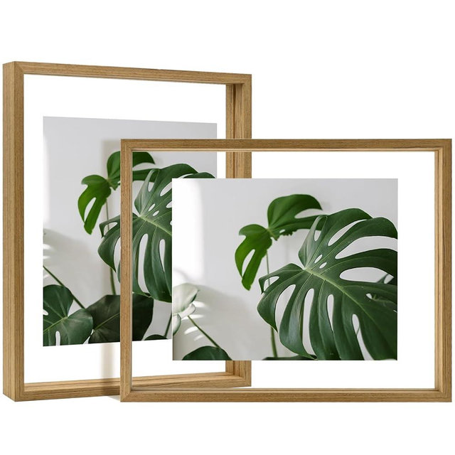 Egofine 11x14 Floating Frames Set of 2, Double Glass Picture Frame, Made of Solid Wood Display Any Size Photo up to 11x14, Wall Mount or Tabletop Standing, Carbonized