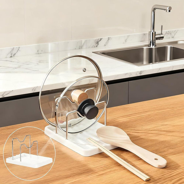 chhcjqyyf Spoon Rest & Pot Lid Holder - 2-in-1 Kitchen Cooking Tool Rack for Counter & Stove Top - Lid Holder While Cooking, Multifunctional Organizer
